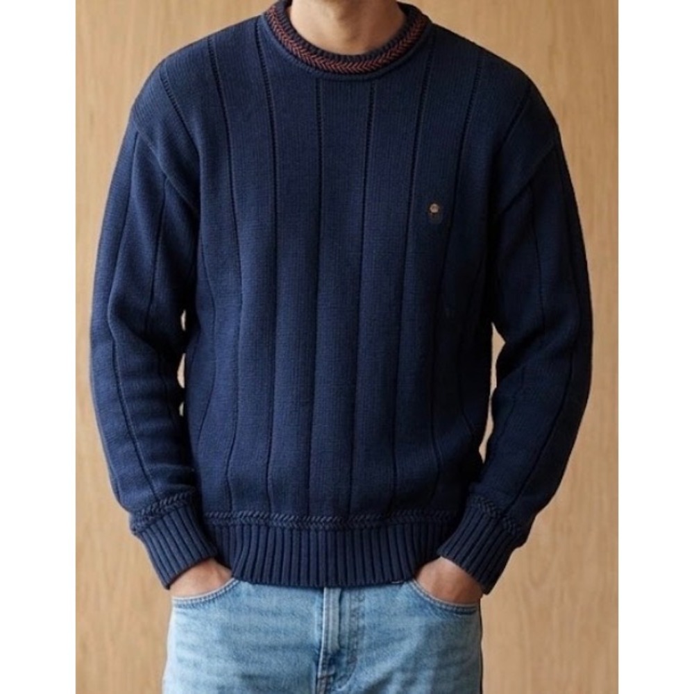 Vintage GANT Hand Framed Cotton Sweater Mens Medium Blue Embroidered Crest 90s